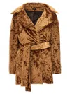 Atelin Brown Crushed Velvet Coat In Brown