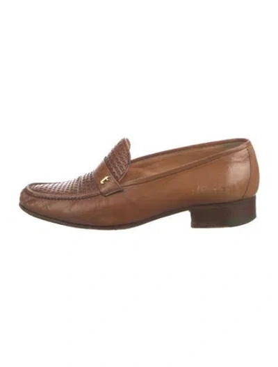 Pre-owned A.testoni Leather Patterned Loafers In Brown
