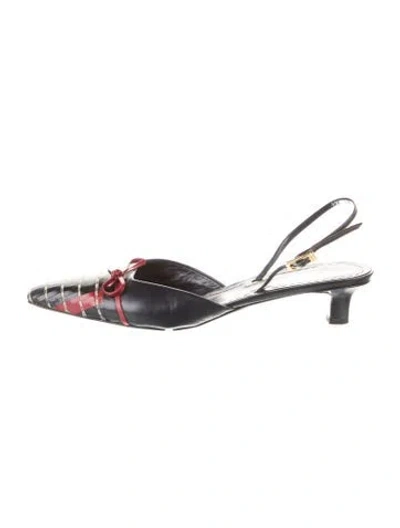 Pre-owned A.testoni Leather Patterned Slingback Pumps In Black