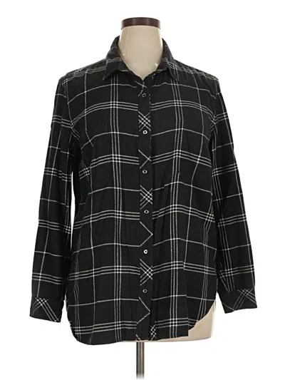 Pre-owned Athleta 3/4 Sleeve Button Down Shirt In Black