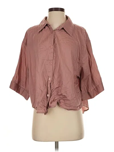 Pre-owned Athleta 3/4 Sleeve Button Down Shirt In Brown