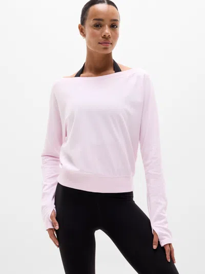 Athleta Airy Cotton Terry Boat Neck Sweatshirt In Pink