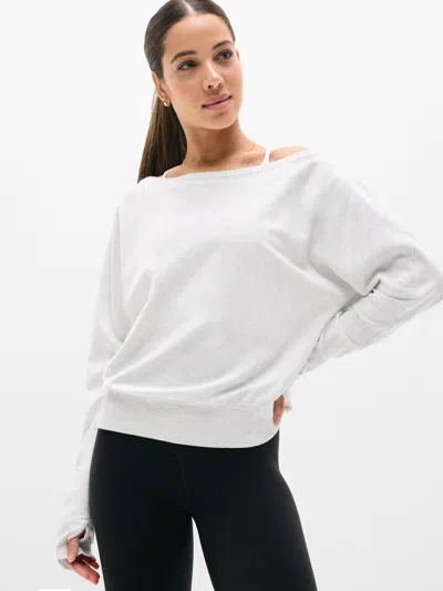 Athleta Airy Cotton Terry Boat Neck Sweatshirt In White