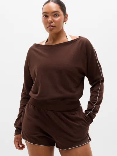Athleta Airy Cotton Terry Boatneck Picot Sweatshirt