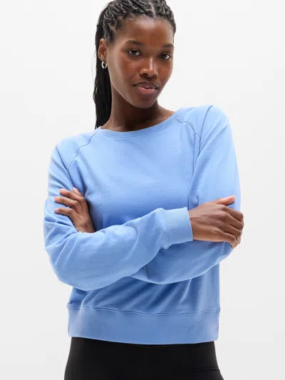 Athleta Airy Cotton Terry Crew Sweatshirt In Blue