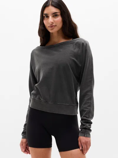 Athleta Airy Cotton Terry Snow Wash Boat Neck Sweatshirt In Ash