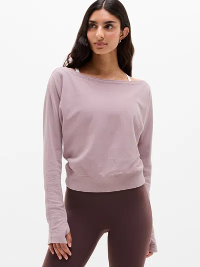Athleta Airy Cotton Terry Snow Wash Boat Neck Sweatshirt In Blush