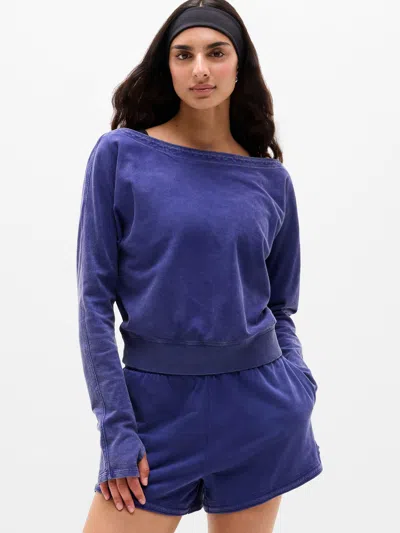 Athleta Airy Cotton Terry Snow Wash Boat Neck Sweatshirt In Mystic