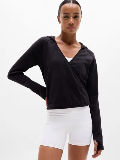 Athleta Airy Cotton Terry Wrap Hoodie In Black