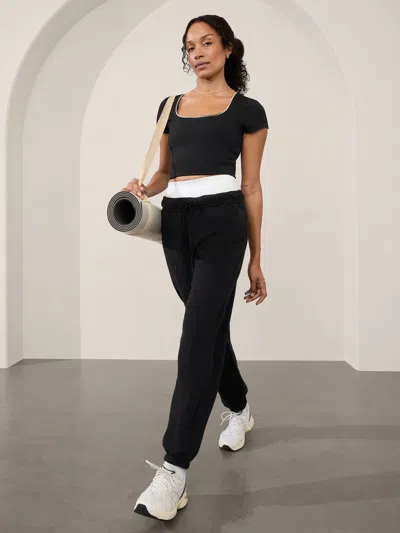 Athleta Aurora Seamless Short Sleeve Top In Black/pelican Cream