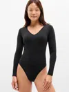Athleta Bodymove Plunge Long Sleeve Bodysuit In Black