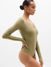 Athleta Bodymove Plunge Long Sleeve Bodysuit In Green