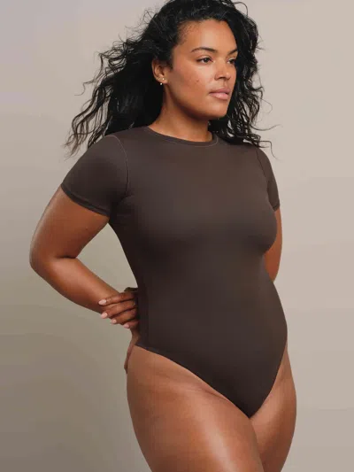 Athleta Bodymove Short Sleeve Crew Bodysuit In Brown