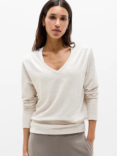 Athleta Coaster Luxe V-neck Sweatshirt In Sandstone Heather