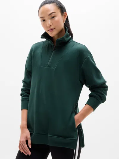Athleta Cozy Karma 1/2 Zip Sweatshirt In Green