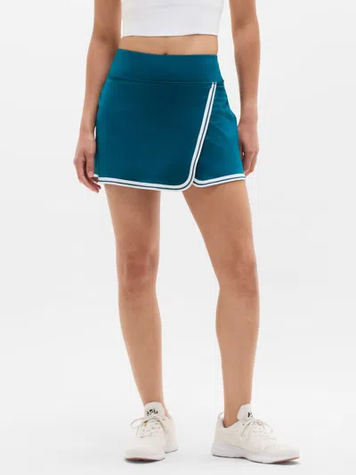 Athleta Crosscourt High Rise Tipped 14" Skort In Coastal Teal/white