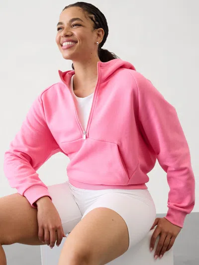 Athleta Forever Fleece 1/2 Zip Hoodie In Raphanus Pink