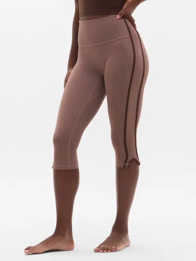 Athleta Elation Track Stripe Crop In Driftwood/woodland