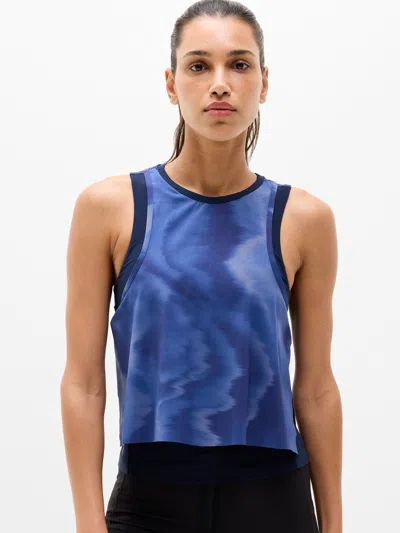 Athleta Endurance Built-in Bra Tank In Motion Abstract Navy
