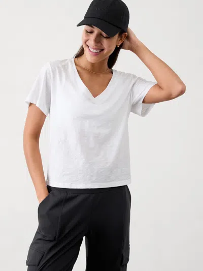 Athleta Essential Slub V-neck Tee In Bright White
