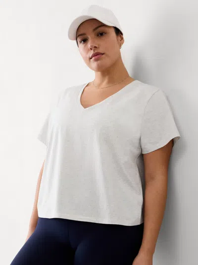 Athleta Essential V-neck Tee In Fog Grey Heather
