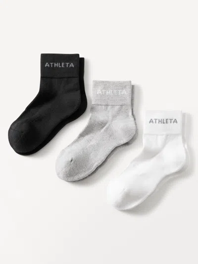 Athleta Everyday Quarter Crew Sock 3-pack In Neutral Multi (black/ Grey/ White)