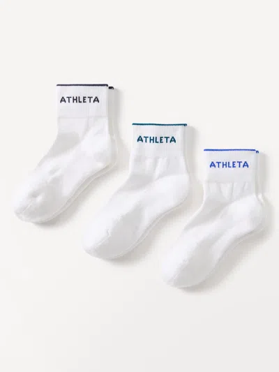 Athleta Everyday Quarter Crew Sock 3-pack In Varsity/white