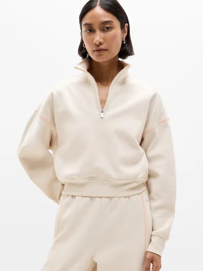 Athleta Forever Fleece 1/2 Zip High Hip Sweatshirt In Neutral