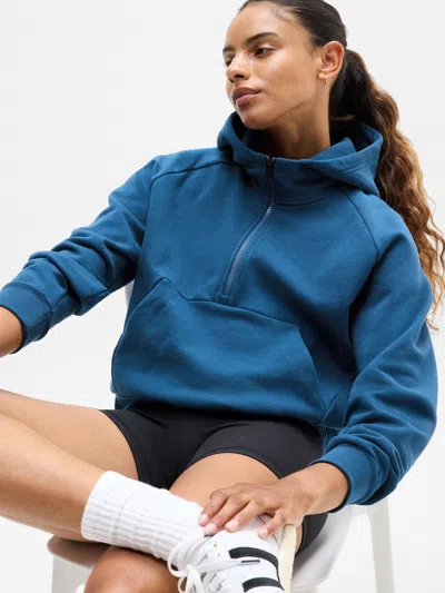 Athleta Forever Fleece 1/2 Zip Hoodie In Blue