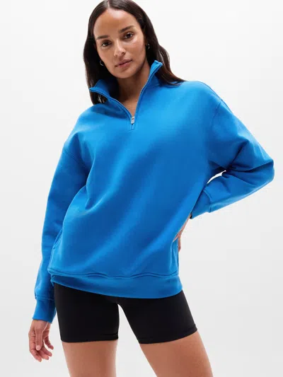 Athleta Forever Fleece 1/4 Zip Sweatshirt In Blue