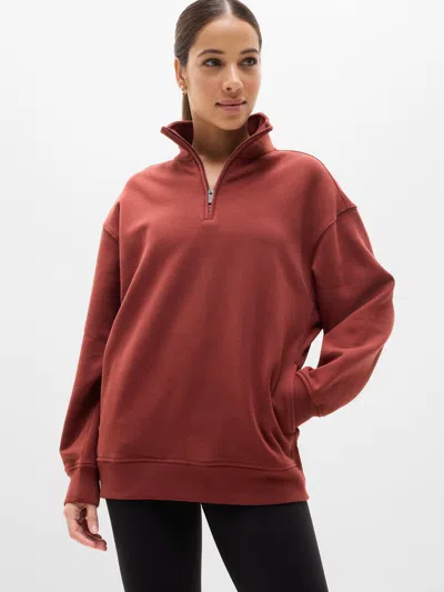 Athleta Forever Fleece 1/4 Zip Sweatshirt In Brown