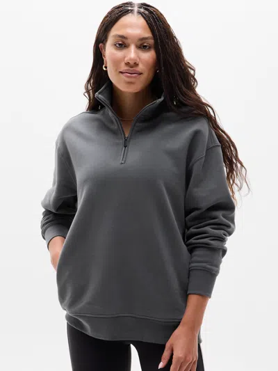 Athleta Forever Fleece 1/4 Zip Sweatshirt In Gray