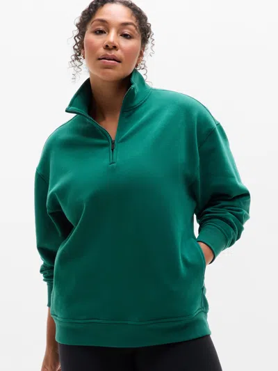 Athleta Forever Fleece 1/4 Zip Sweatshirt In Green