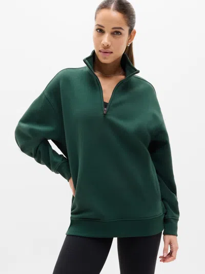 Athleta Forever Fleece 1/4 Zip Sweatshirt In Green