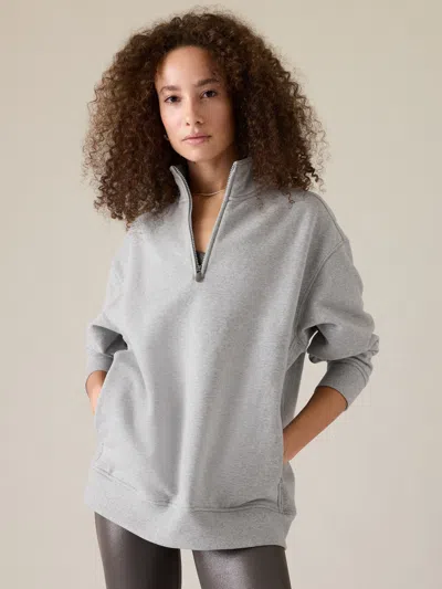 Athleta Forever Fleece 1/4 Zip Sweatshirt In Grey Heather (bros Bc0