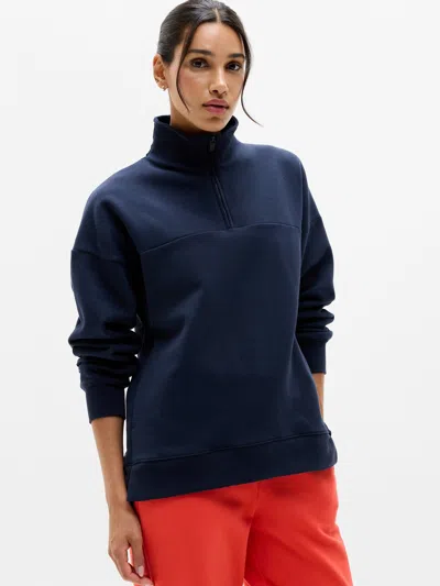 Athleta Forever Fleece 1/4 Zip Sweatshirt In Navy