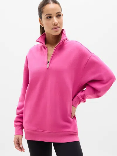 Athleta Forever Fleece 1/4 Zip Sweatshirt In Pink