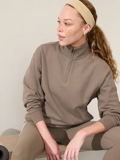 Athleta Forever Fleece 1/4 Zip Sweatshirt In Pyrite