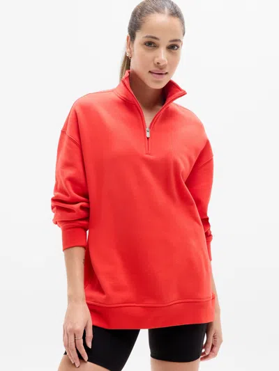 Athleta Forever Fleece 1/4 Zip Sweatshirt In Red