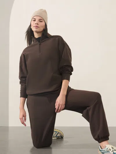 Athleta Forever Fleece 1/4 Zip Sweatshirt In Truffle