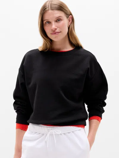 Athleta Forever Fleece Classic Crew Sweatshirt In Black
