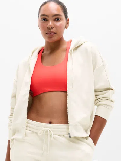 Athleta Forever Fleece Classic Full Zip Sweatshirt In Bone
