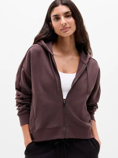 Athleta Forever Fleece Classic Full Zip Sweatshirt In Nocturnal