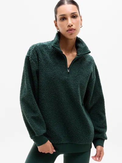 Athleta Forever Fleece Cloud 1/4 Zip Sweatshirt In Green
