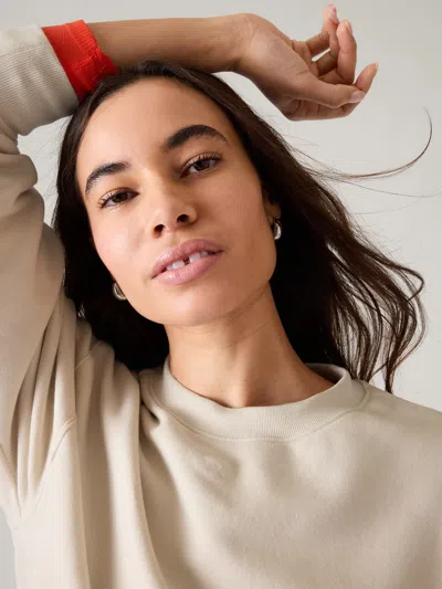 Athleta Forever Fleece Crewneck Sweatshirt In Bone