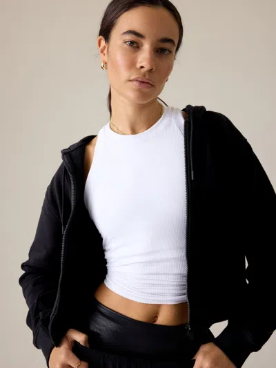 Athleta Forever Fleece Full Zip Sweatshirt In Black