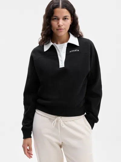Athleta Forever Fleece Rugby Sweatshirt In Black
