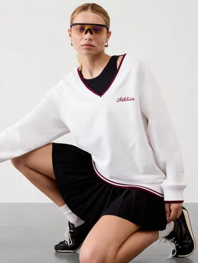 Athleta Forever Fleece V-neck Sweatshirt In Bright White