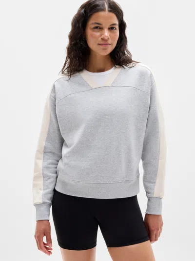 Athleta Forever Fleece V-neck Sweatshirt In Grey Heather/bone