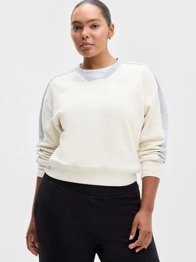Athleta Forever Fleece V-neck Sweatshirt In White